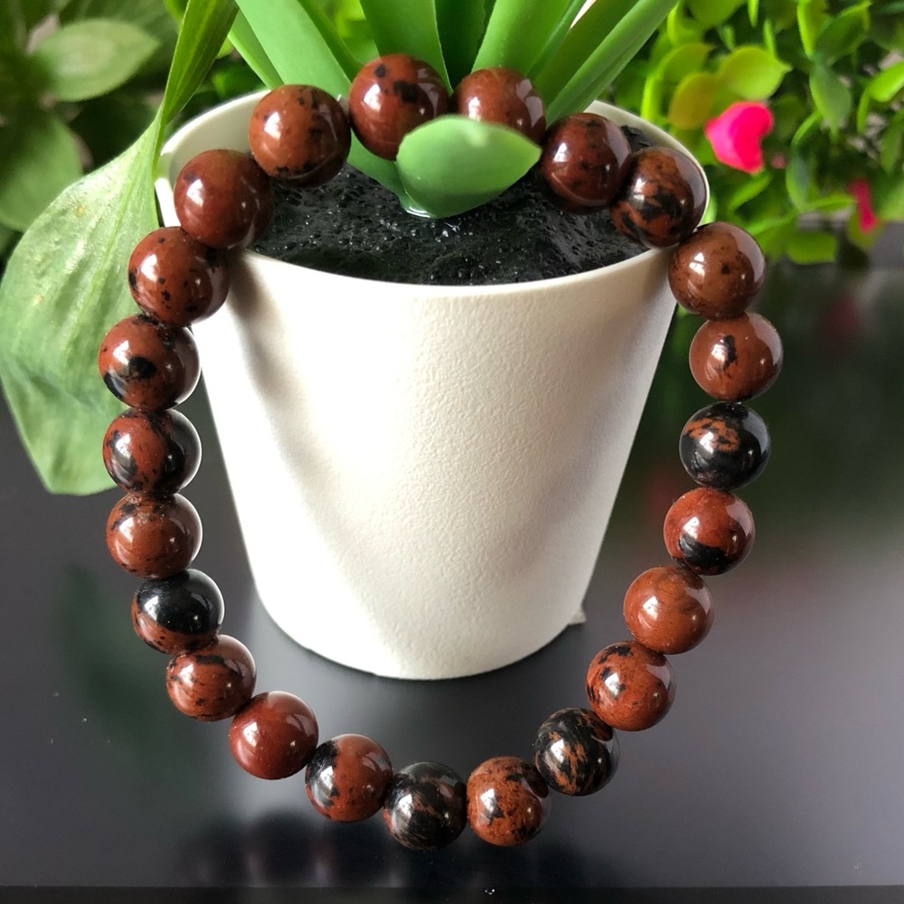 Mahogany Obsidian 8mm Natural Stone Beads Stretchable Bracelet - Picture 2 of 3